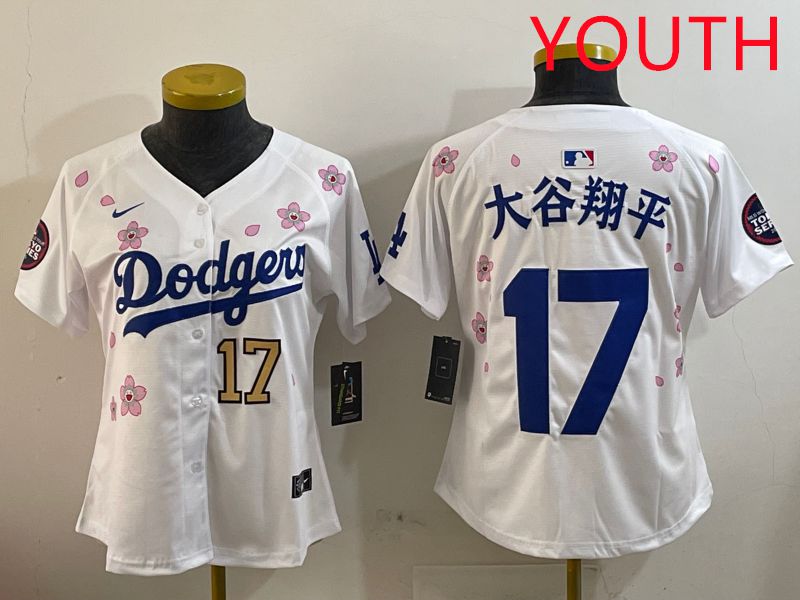 Youth Los Angeles Dodgers #17 Ohtani White Sakura Edition 2025 Nike MLB Jersey style 14